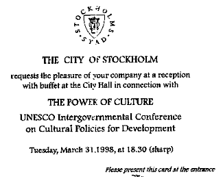 World Conference on Culture Stockholm 1998